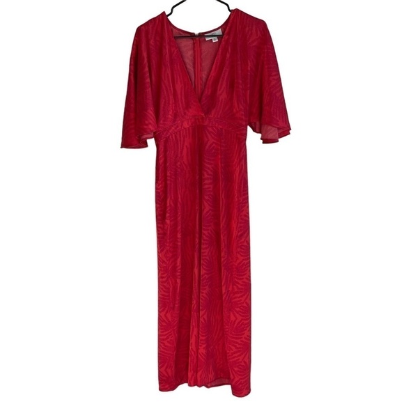 Fe Noel Palm Leaf Contrast-Print Exaggerated Flutter-Sleeve Maxi Dress, Size 6 - Picture 3 of 8